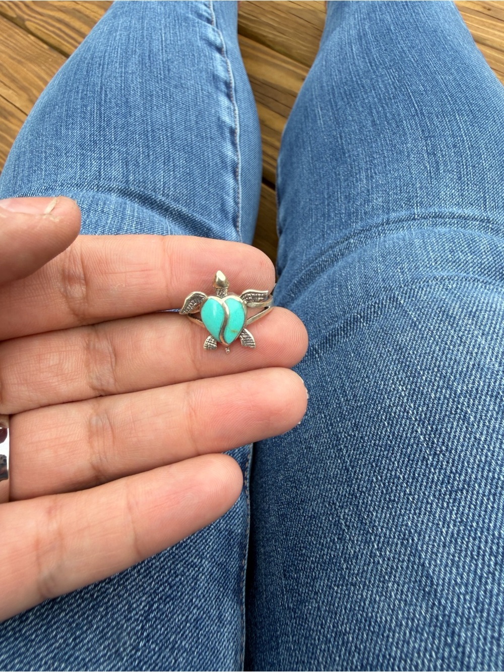 Silver Turtle Ring with Turquoise Inlay - Women Jewelry